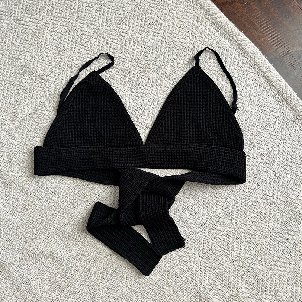 ZARA | Bandeau Black Triangular Top Back Tie Spring Summer Festival